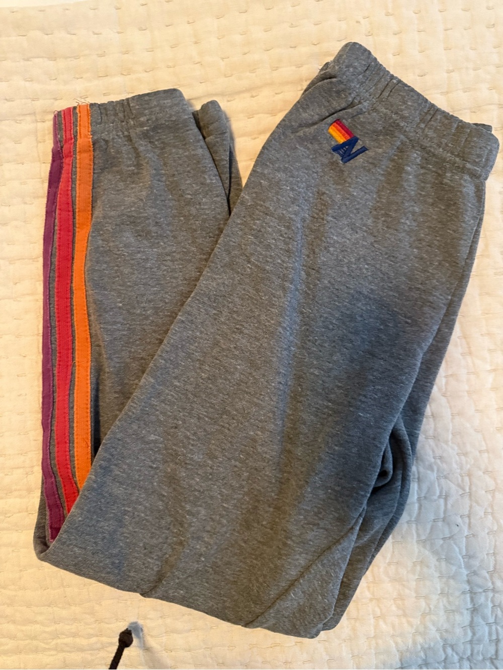 Aviator Nation Gray Jogger Pants with Rainbow Side Stripes - Picture 2 of 4
